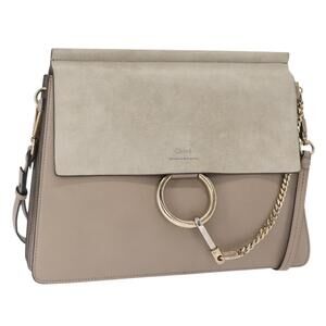 Chloe Fay Shoulder Bag Suede Leather Beige Gold Auth BA9070